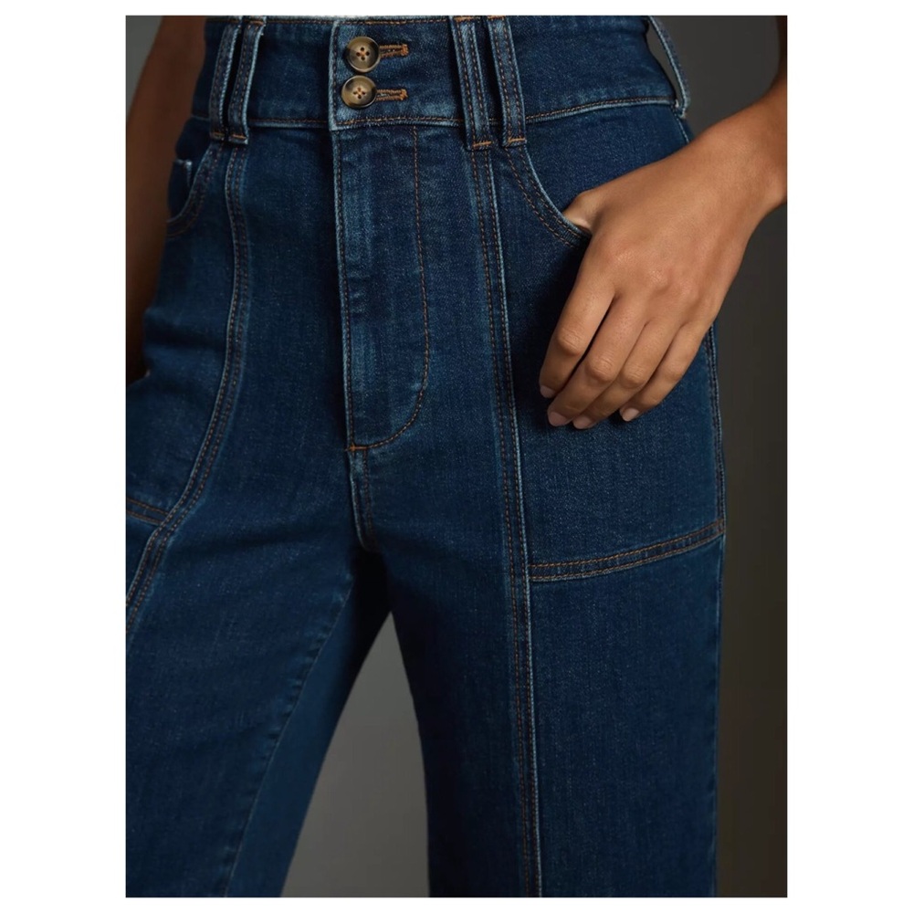 Pilcro Anthropologie Seamed High Rise Cropped Wide Leg Jeans Skipper - Picture 3 of 7